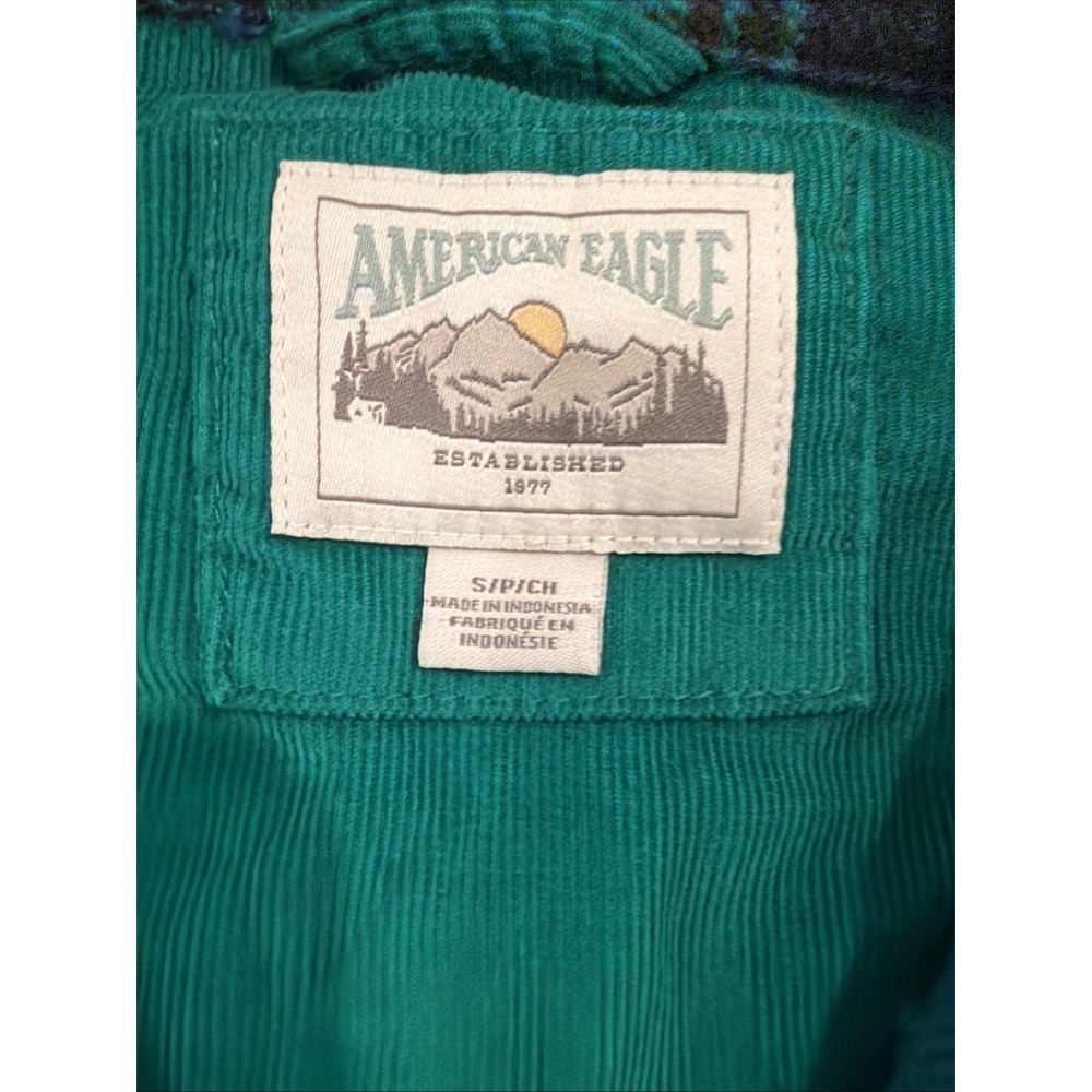 American Eagle Blue Green Plaid Flannel Button Down Shirt Womens Small 3671 - Picture 2 of 7